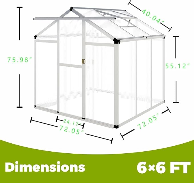 6 x 6 FT Greenhouse for OutdoorsAluminum Walk-in GreenhouseSilver