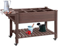 GUTINNEEN Raised Garden Bed for Herbs Patio Elevated Flower Planter Vegetable Boxes with Grow Grid - Large Storage Shelf Brown