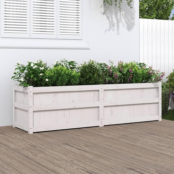 Wooden Raised Garden Bed Garden Planter Box Outdoor Wood Raised Garden Bed for Planting Plants Vegetables White 70.9x19.7x19.7 Solid Wood Pine-261