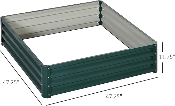 Galvanized Raised Garden Bed 4' x 4' x 1' Metal Planter Box for Vegetables Flowers Herbs Succulents with Open Bottom and Weather-Resistant Coating Green