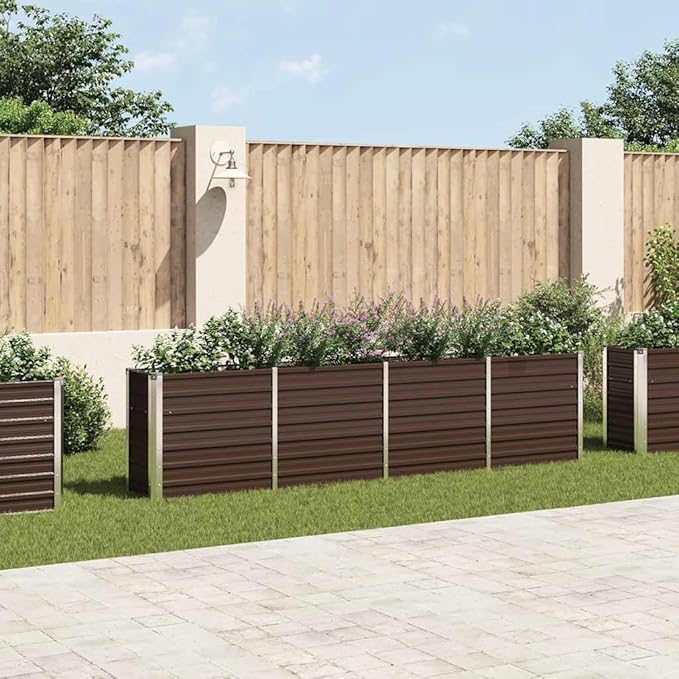 SKM Raised Garden Bed Brown Galvanized Steel Large DurableBrown (Weight 35.23KG)