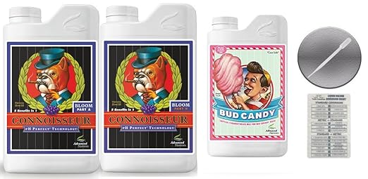 Advanced Nutrients Connoisseur Bloom A &amp B 4 Liter &amp Bud Candy 1 Liter Bundle with Conversion Chart and 3mL Pipette