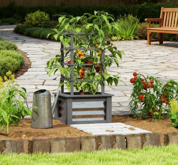 Raised Garden BedGalvanized Planter Box Elevated Garden BedWooden Garden Bed with Trellis
