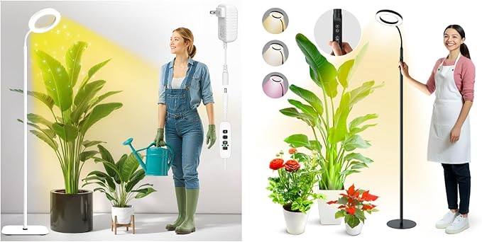 Grow Lights for Indoor PlantsFloor Lamp with 63IN StandFull Spectrum10 DimmingHalo Ring Warm Light 3/9/12H TimerHeight AdjustableMetal Stable Base Growing Light for Tall Small Plant