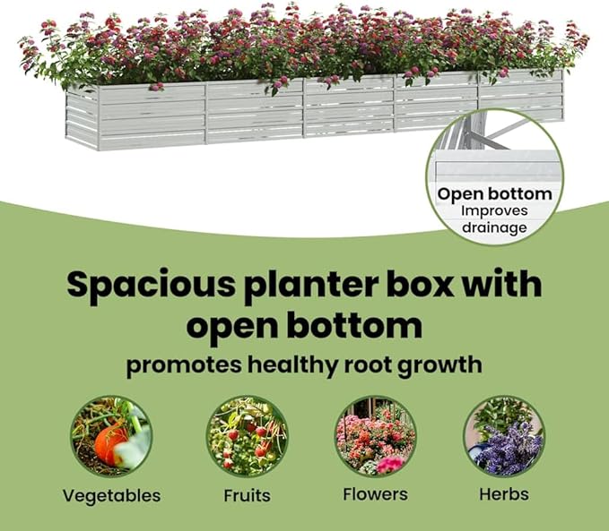 vidaXL Garden Raised Bed - Silver Galvanized Steel Outdoor Planter Box for Patio Balcony and Garden - 157.5 x 31.5 x 17.7