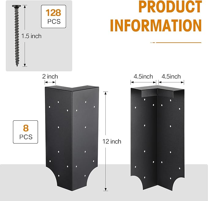 Therwen 8 Set Raised Garden Bed Corner Brackets with 128 Screws Fit Lumber up to 2 Inch x 12 Inch Metal Planter Box Rust Resistant Raised Bed Brackets for Vegetable Garden(Black)