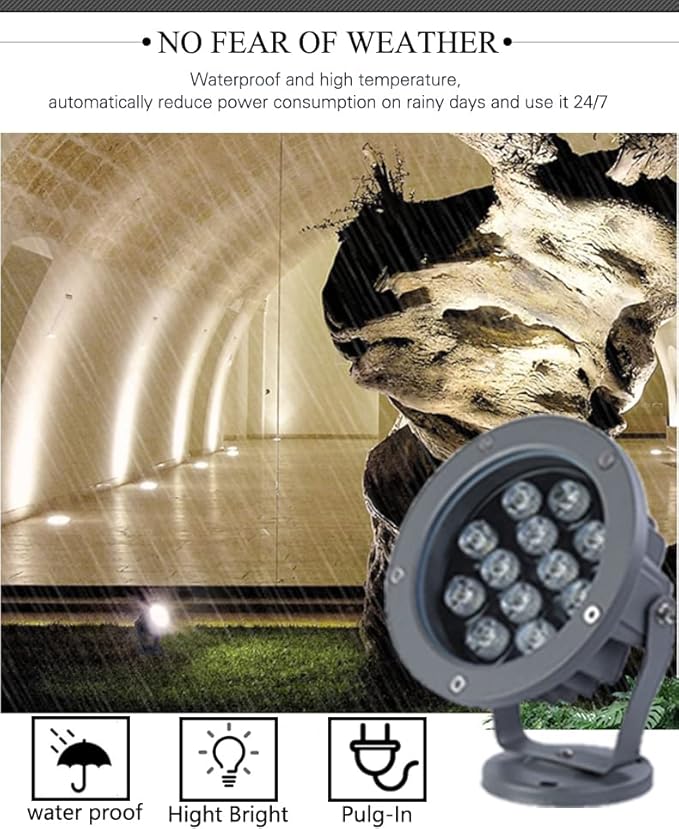 Kiven LED Plug-in Landscape Waterproof Downlight 12W LED Decorative Spotlight Lamp 110V with Plug for Indoor Outdoor Wall LightingIn-Ground Outdoor Landscape Lighting for Patio Pathway Lawn（3200K）