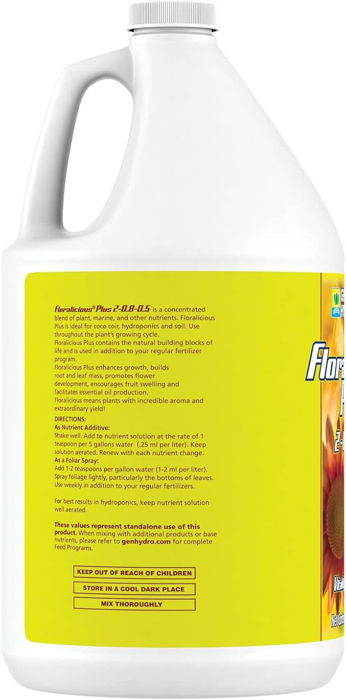 General Hydroponics HGC732207 Floralicious Plus Vitality Enhancer Plant Nutrient 1-Gallon Yellow General Hydroponics Floralicious Plus for Gardening 1-Gallon