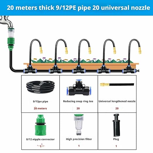 360° Curved Garden Automatic Irrigation Kit for GardenBendable Adjustable Nozzle Drip Irrigation Garden Watering for Flower Greenhouse Nursery(20per 20 Meters)