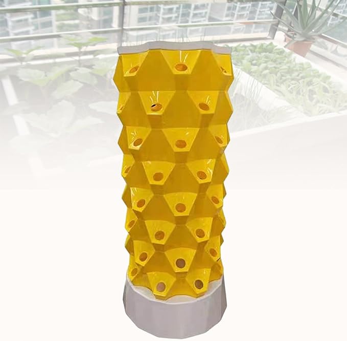 Hydroponics Tower Garden Hydroponic Growing System Vertical Tower Indoor Hydroponic Growing System for Herbs Fruits and Vegetables with Hydration Pump Adapter Seedbed and Net PotsYellow-64Pots
