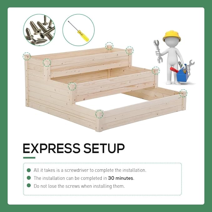 3-Tier Garden Raise Bed Premium Elevated Garden Bed Wood Planter Box Kit Wooden Elevated