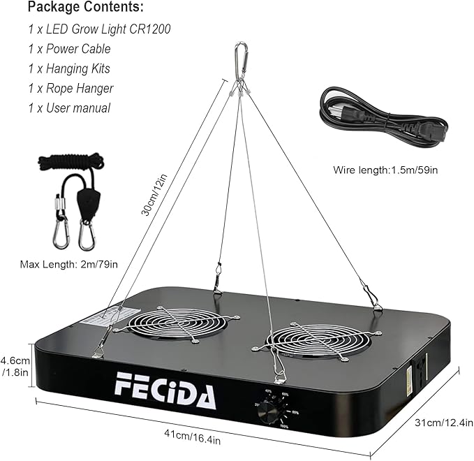 FECiDA Dimmable LED Grow Light 24000 Lumen 260 Watt 2024 Best 3x3 2x4 ft Grow Tent Light UV-IR Included Full Spectrum Plant Growing Lamps with 1176PCS LEDs Daisy Chian Function Quiet Built-in Fan