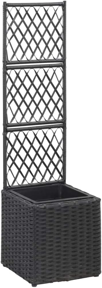 Garden Trellis Raised Bed with 1 Pot Lattice Panels Freestanding Poly Rattan Plant Raised Bed for Outdoor Climbing Planting Yard Patio DecorationBlack 11.8 x 11.8 x 42.1