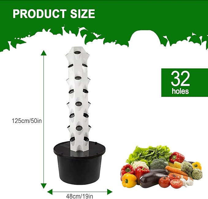1 Hydroponic Tower 32/48 Hole Vertical Aeroponic Tower Hydroponics Growing System with Hydrating Pump Soilless Culture for Commercial Farm Home Growing(125cm/50in)