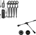SUNTHIN 4 Pack Outdoor Landscape Lighting with Dusk to Dawn Sensor Controller Bundled 9.8FT T Shape Extension Cord