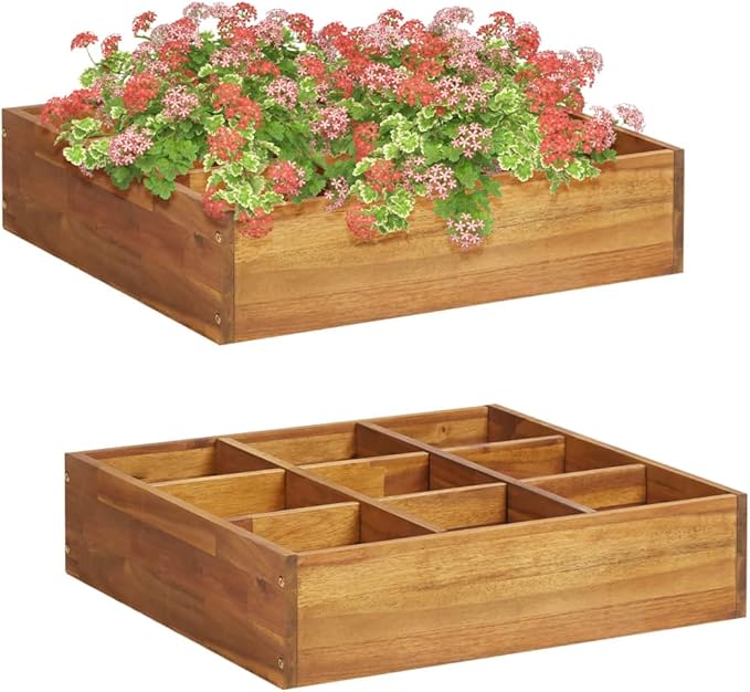 Herb Garden Raised BedVegetable PlantersPlant Privacy FenceBalcony Planter BoxGardening PlantersFreestanding Plantersfor PlantsFlowersGardenBalconiesSolid Wood Acacia 23.6x23.6x5.9
