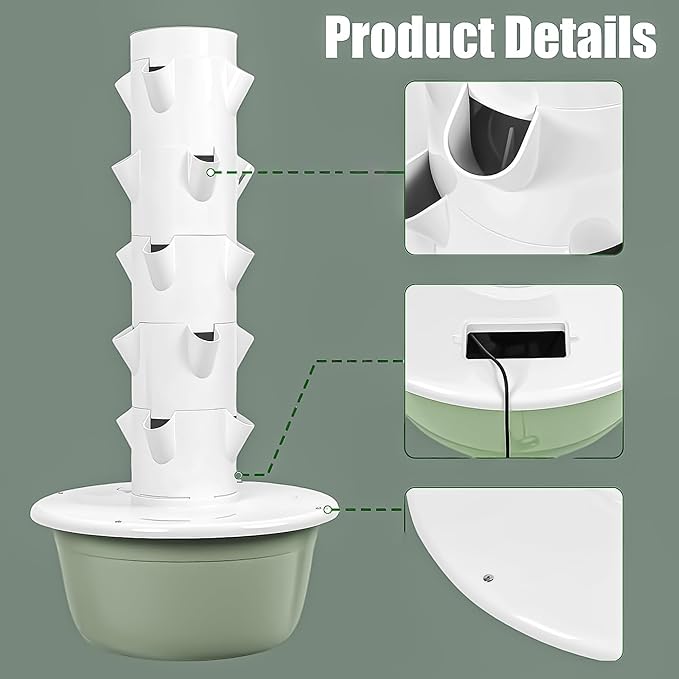5/7/9-Tier Vertical Hydroponic Growing System - Space Saving Indoor Herb Garden Kit for 20-36 Plants Soilless Aeroponic Tower for Lettuce Basil Strawberries (Green 7-Layer Grower)