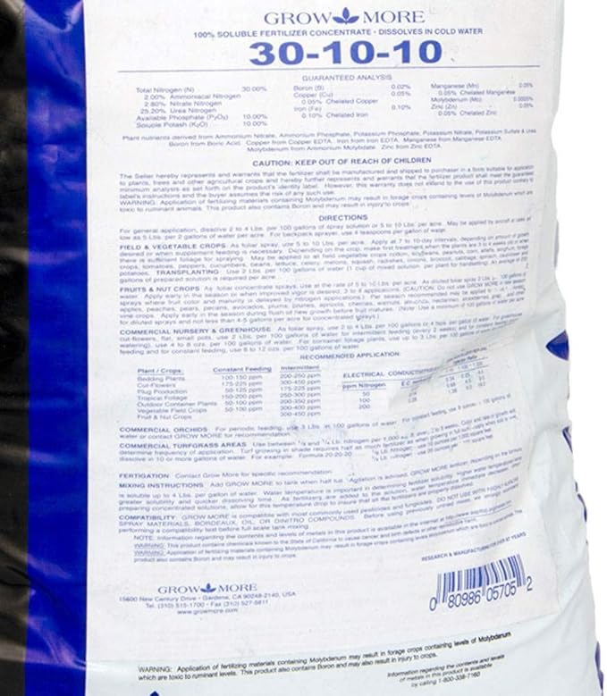 Grow More Cold Water 30-10-10 Soluble Concentrated Plant Fertilizer 25 Pounds (2 Pack)