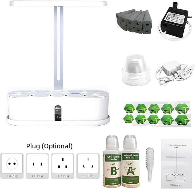 Indoor Garden Hydroponics Growing System Kit Full Spectrum 2.5L Water Tank 10 Pods Plant Germination Height Adjustable Automatic Timer Growth Lamp Countertop with LED Grow Light