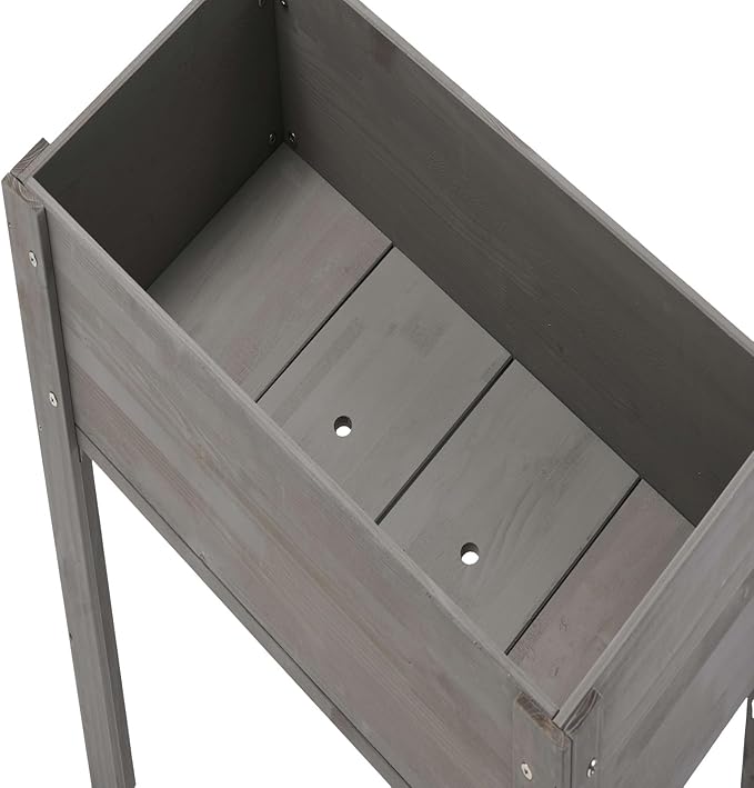 Donext 31 Inch Elevated Raised Garden Bed Solid Wood Planter Box with Water-Based Finish 200lb Capacity Standing Planters Garden Bed(Gray)