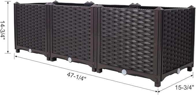 Deep Raised Garden Bed Plastic Planter Boxes for Vegetables Flowers Herbs and SucculentsSelf-Watering Planter Box Raised Bed to Grow Flowers Herbs &amp Vegetables (47.2 Inch)
