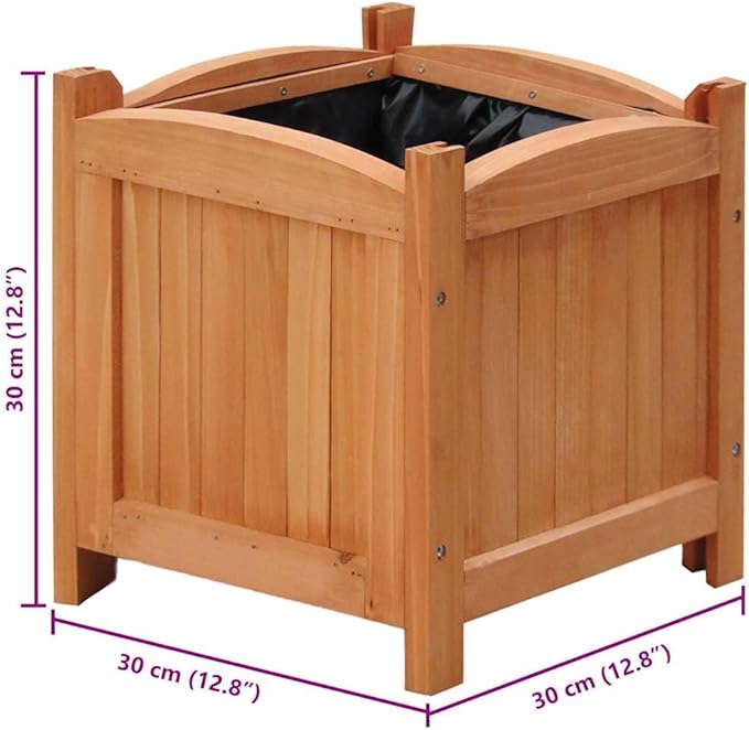 Raised Garden Bed Planters 4-Pack Square Solid Pine Wood 12x12x12 Inch Varnished Finish Outdoor Use for Patio Balcony Herbs Flowers