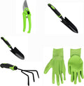 DADE Garden Hand Tools Sets Knit-Latex Grip GlovesSoft-Grip Handles Small Shovel Soft-Grip Handle Trowelby-Pass Pruning ShearSoft-Grip Handle Cultivators (Green) 5 Pcs