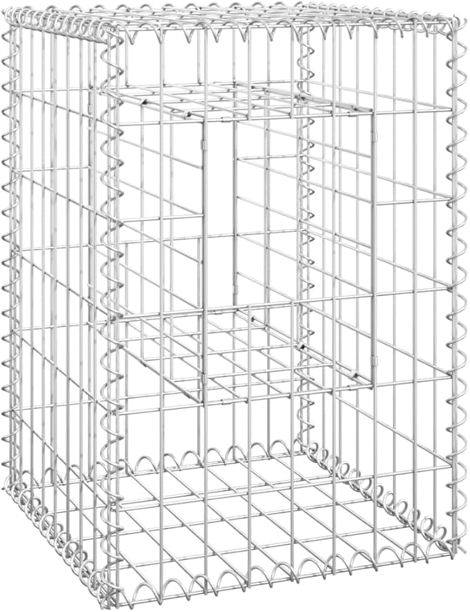 2pcs Galvanized Steel Gabion Basket Post/Planter Raised Bed Gabion Raised Bed to Fill with Rocks or Gravel Stable Durable Gabion Post 15.7x15.7x23.6 -AA