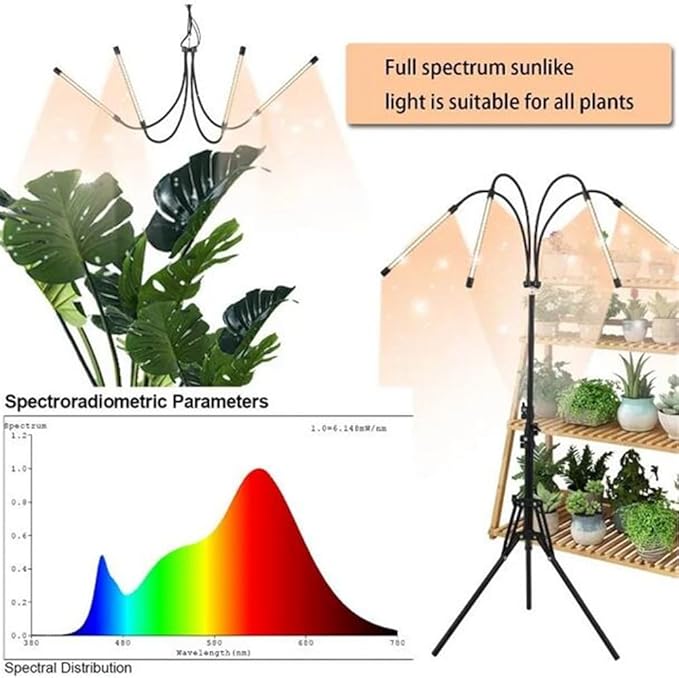 LED Plant Grow Light with Stand LED Grow Light Full Spectrum for Indoor Plants10 Dimmable LevelsTimingAdjustable 15-72 inch. (Warm White)