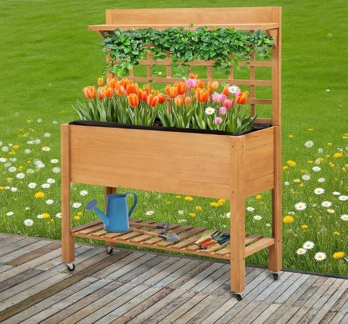 Solid Wood Elevated Garden Bed Raised Planter Box with Deep Root Space for Herbs Flowers and Vegetable Cultivation