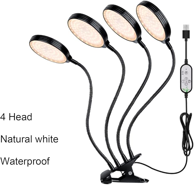 LED Grow Light 60W 4 Head LED Plant Growing Lights USB Power Supply Clip On Grow Lamp with 5 Dimmable Light Modes for Indoor Plants