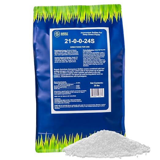 Supply Solutions 21-0-0-24S Ammonium Sulfate for Deep Green Plants - Soil Acidifier for Blueberry Blooms Azalea and Magnolia Tree Fertilizer - Sulfur for Plants Nitrogen Fertilizer (25 Pounds)