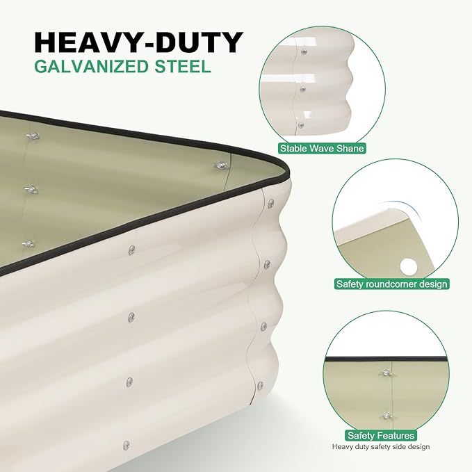 1MORE Raised Garden Bed - 4X2X1 Galvanized Planter Box for Outdoor Gardening and Planting Ideal for Vegetables and Plants.White-1Pcak
