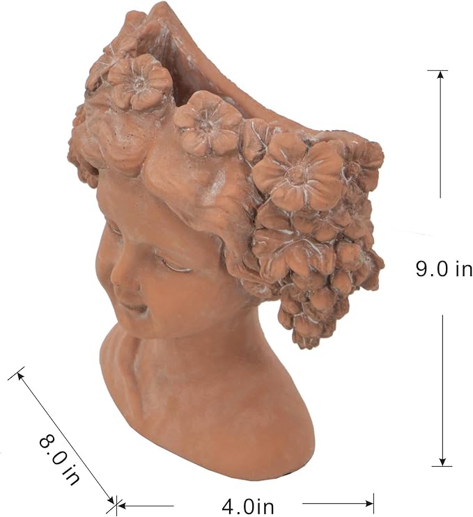 8x4x9 Visage Head Bust Planter Brown Home Wall Planter
