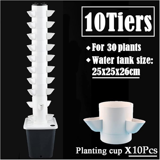 Hydroponic Equipment DIY Balcony Hydroponic Growing System Detachable PP Colonization Cups Home Garden Farm Greenhouse Vertical Tower Planters Indoor Garden(10-Layers-Small Base)