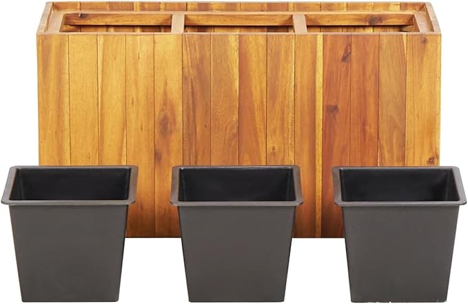 Garden Raised Bed with 3 Pots Solid Acacia Wood Raised Garden Bed Planter Box Raised Garden Beds Outdoor Planter Raised Beds Brown