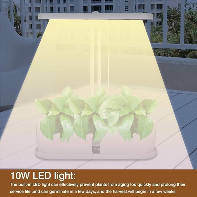 Indoor Herb Garden Kit for 10 Plants with 10W LED Grow Light Hydroponic Planter Pot Water Injection Port Design