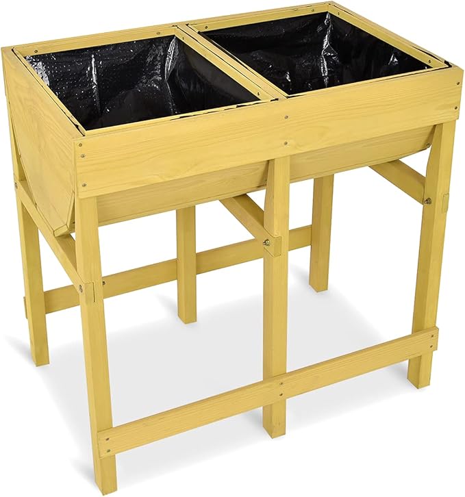 Giantex Raised Garden Bed Elevated Wood Planter Stand Garden Grow Box Kit W/Legs for Vegetable Flower Herb - Outdoor Planter W/Shelf for Garden Patio Backyard - Natural