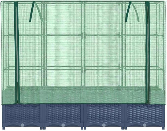 Raised Garden Bed Blue Grey Polypropylene 63x15.7x54.3 Inch Planter Box Imitation Rattan Texture Outdoor Indoor Gardening Elevated Planters for Vegetables Herbs Flowers