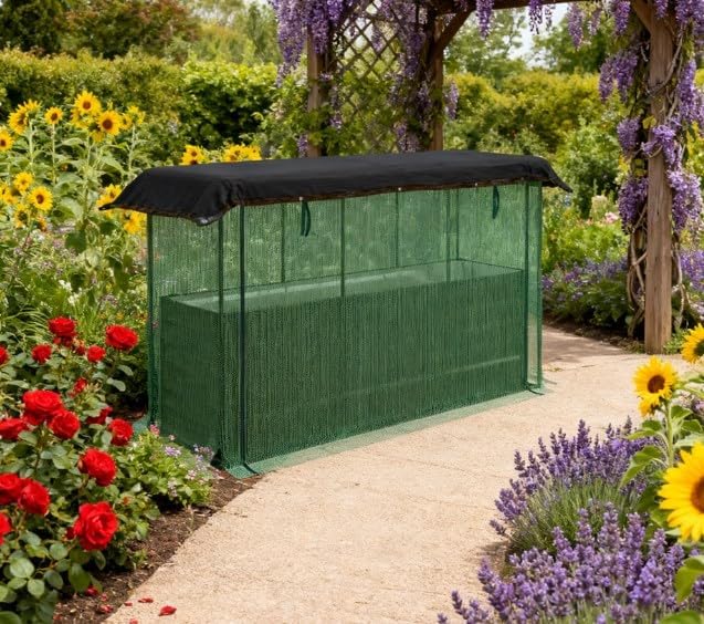 Raised Garden BedGalvanized Steel Planter Box with Crop Cage and Shade Clothfor Flowers Veggies and Herbs WE839
