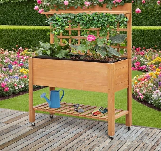 Solid Wood Elevated Garden Bed Raised Planter Box with Deep Root Space for Herbs Flowers and Vegetable Cultivation