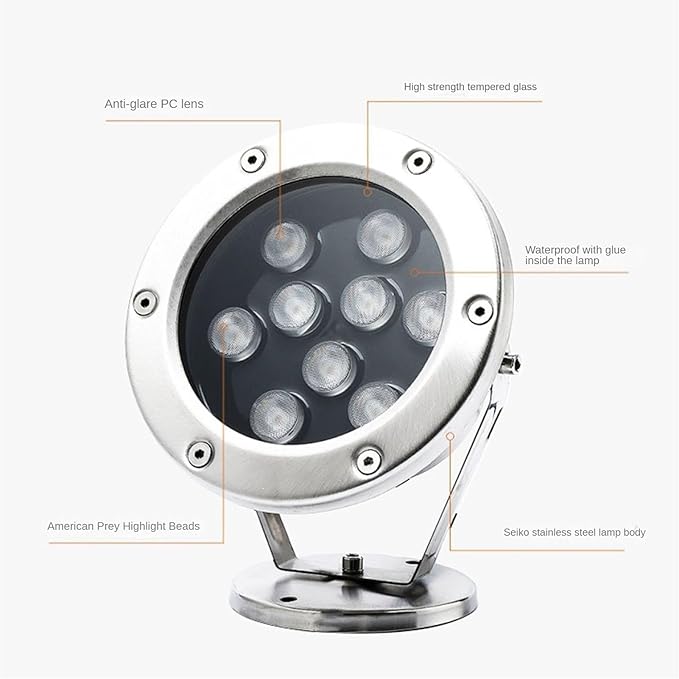 LED Beam Spotlight IP68 Ground LED Landscape Lights 12V Ring Fountain LEDs Lamp 360° Adjustable Angle Underwater LEDs Lights Pond Light(Blue24W)
