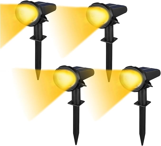 Solar Spot Lights OutdoorSolar Lights Outdoor Waterproof IP68Dark Sensing Auto On/OffSuitable for Garden Corridor Landscape Lighting and Flag Lighting. (Warm White 4-Pack)