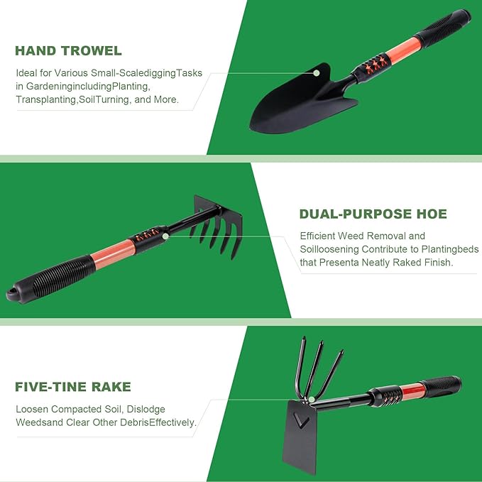 Garden Tool Set 4 Pack Gardening Tools Stainless Steel Heavy Duty Hand Cultivator Hoes Shovel for Planting Weeding Digging Gardening Gifts for WomenOrange