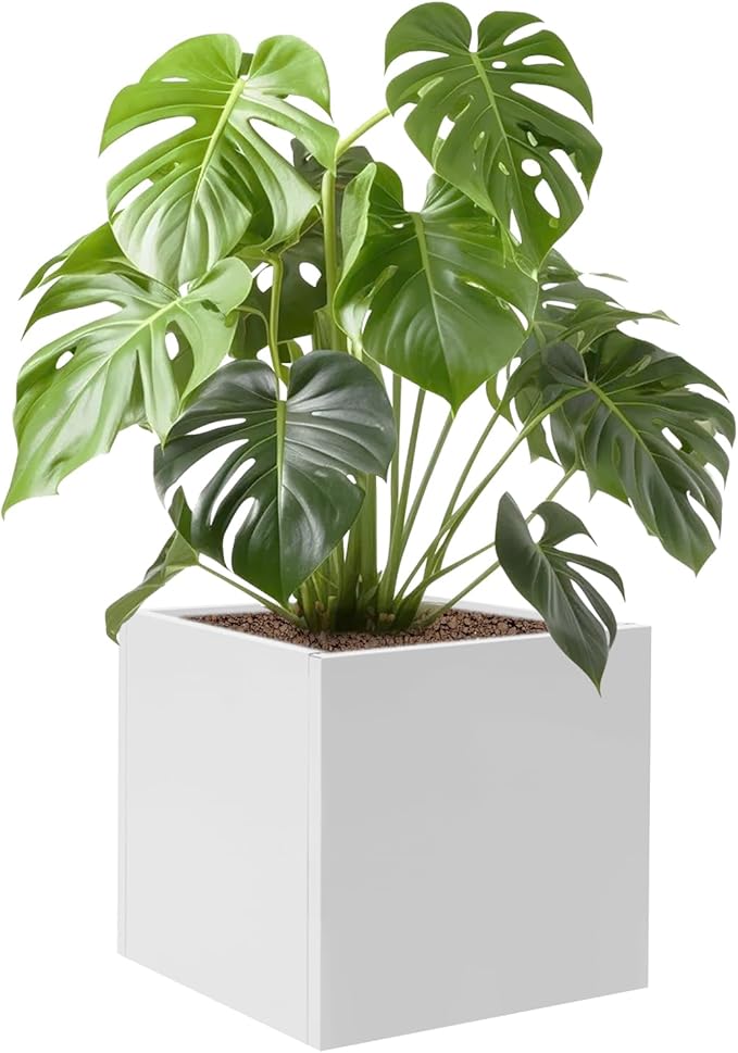 Raised Garden Bed 24 * 24 * 24in Steel Metal Square Planter Box for Indoor Outdoor Balconies Gardens Decks Patios Decks Front Porches (White)