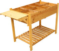 Transform Your Space: 8 Pockets Brown Wood Elevated Garden Bed with Foldable Side Table &amp Storage for Herbs Veggies &amp Flowers
