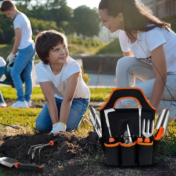 Garden Tool Set10 PCS Stainless Steel Heavy Duty Gardening Tool Set with Soft Rubberized Non-Slip Ergonomic Handle Storage Tote BagGardening Tool Set Gifts for Women and Men