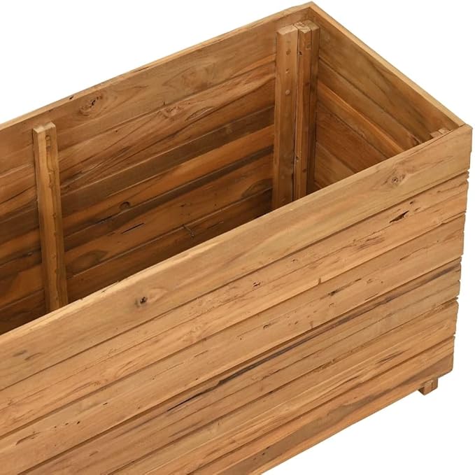 Wooden Raised Bed Planter Box for Flowers/Vegetables/Herbs in Backyard/Patio Outdoor 39.4x15.7x21.7 Recycled Teak Wood and Steel-623