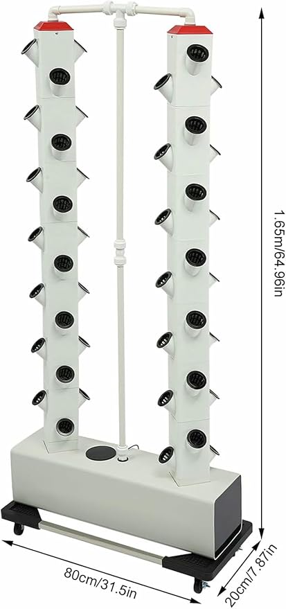 Indoor Hydroponics Growing System Kit - 2-Tier 56-Plant Hydroponic Tower with Breeding Sponges Seed Trays Water Pump for Gardening-