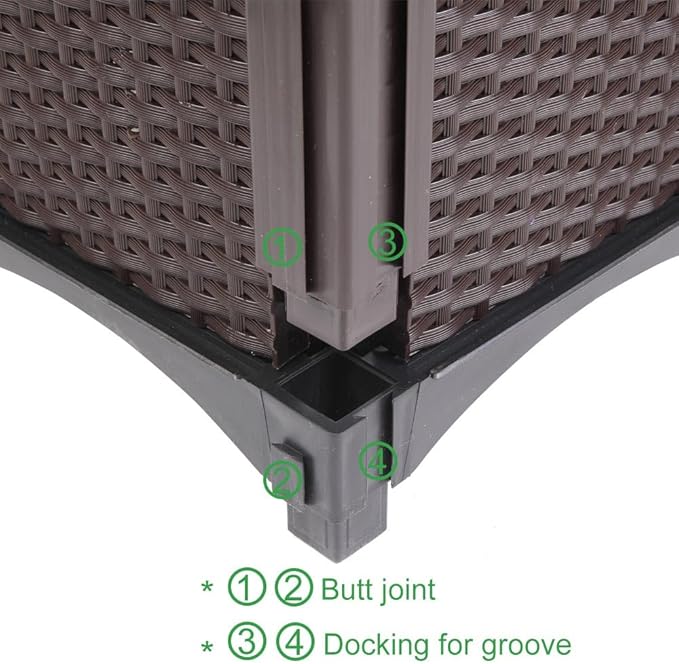 Modular Raised Garden Bed 4-Pack Free-Splicing Design Sturdy Plastic Construction Weather-Resistant Rattan-Look Planter Box for Vegetables Flowers Herbs Garden Box for Patio Yard or Balcony
